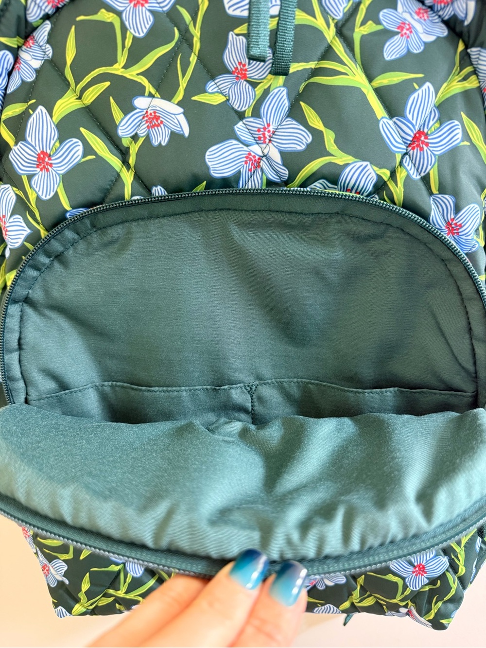 Vera Bradley Dark Green Backpack with Light Blue Floral Print - Picture 11 of 13